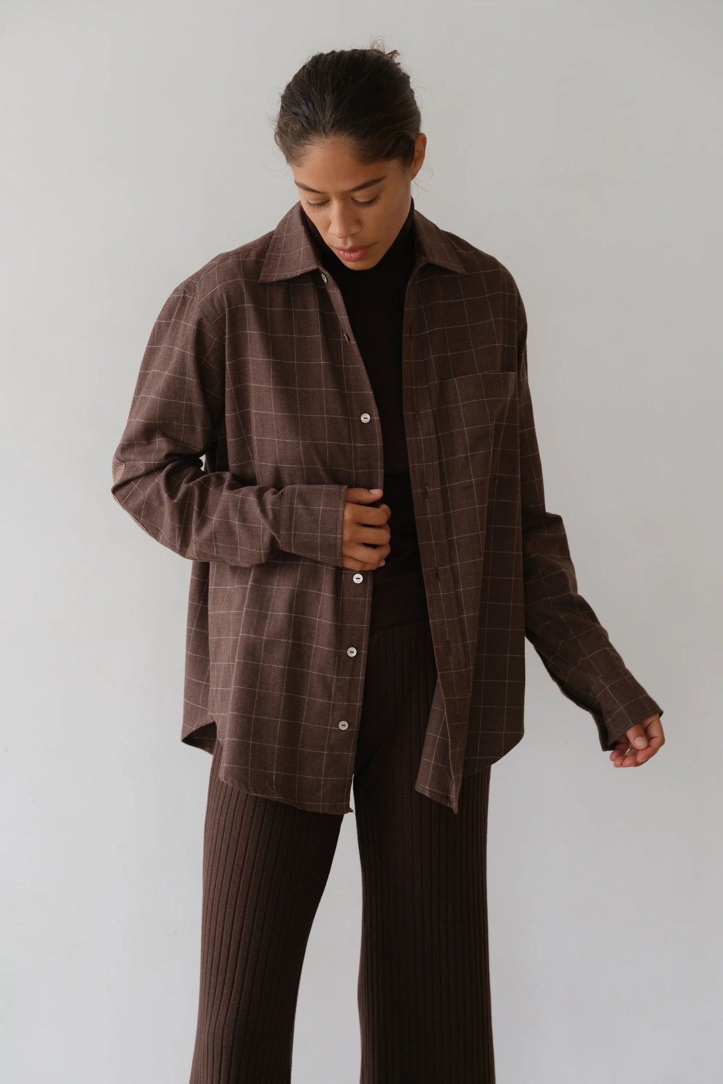 The Flannel Windowpane Shirt- Espresso.