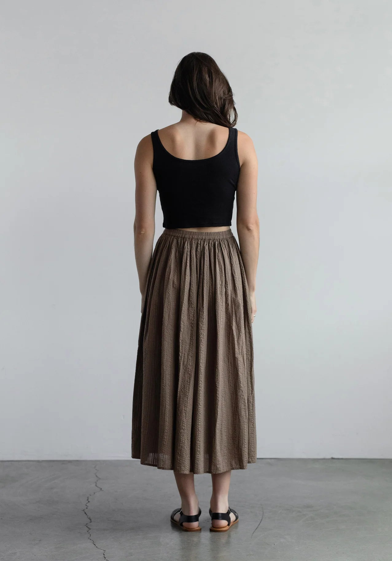 Crop Pointelle Scoop Tank - Black