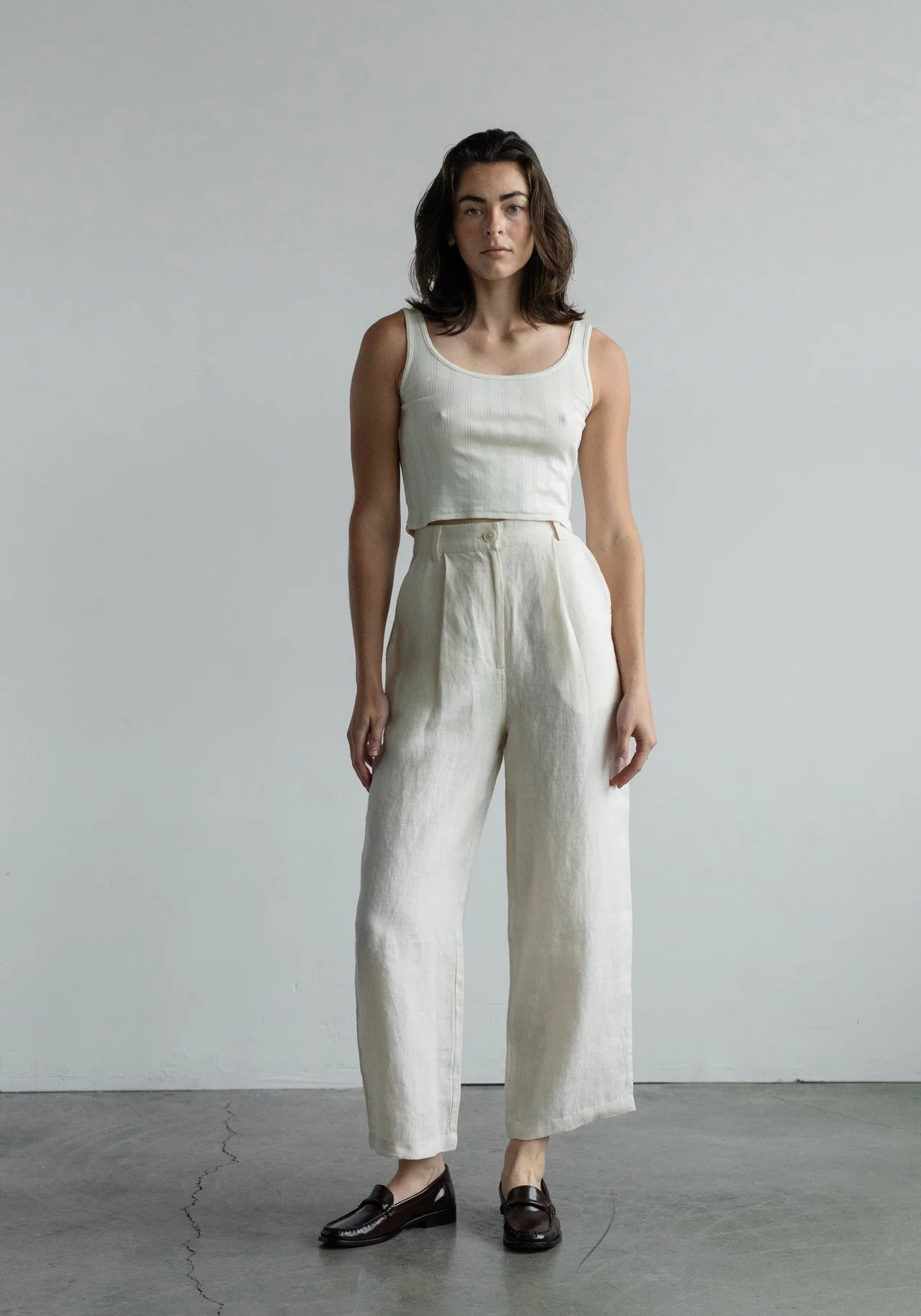 Crop Pointelle Scoop Tank - Natural