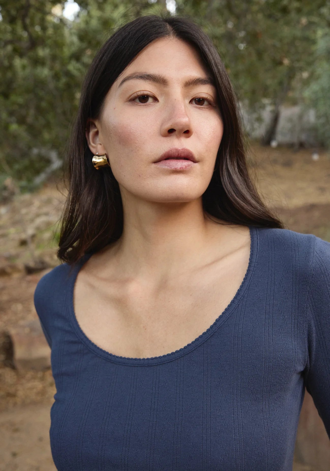 Scoop Pointelle Tee Long Sleeve - Navy