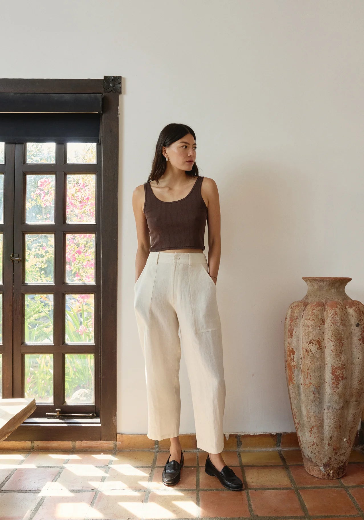 Crop Pointelle Scoop Tank - Walnut