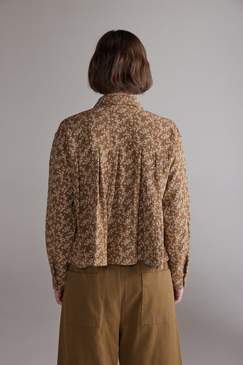 Printed Pleated Blouse - Gold/Cream
