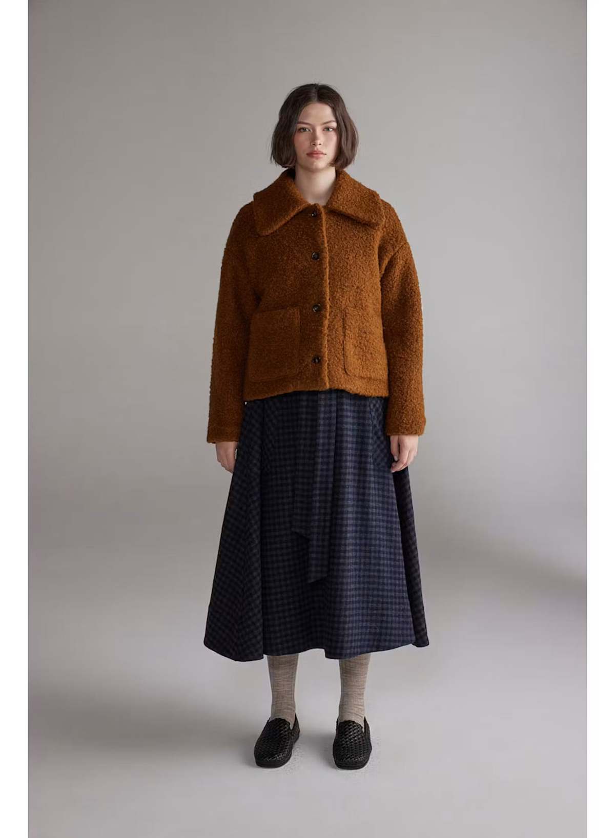 Wool Blend Teddy Jacket - Brown