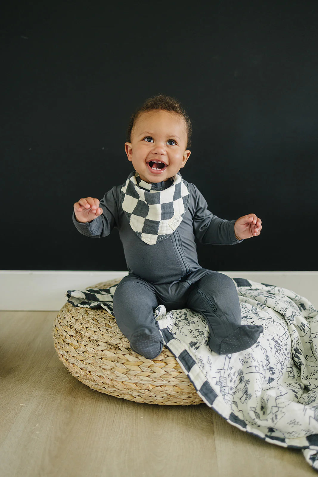 Cotton Muslin Bib - Charcoal Checkered