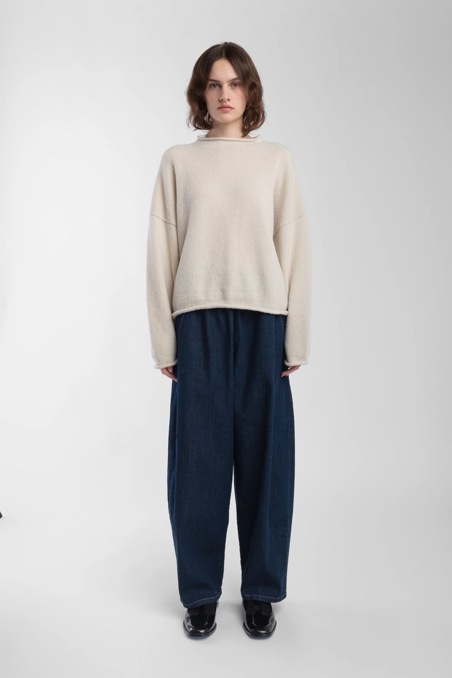 Boucle Rolled Sweater - Cream