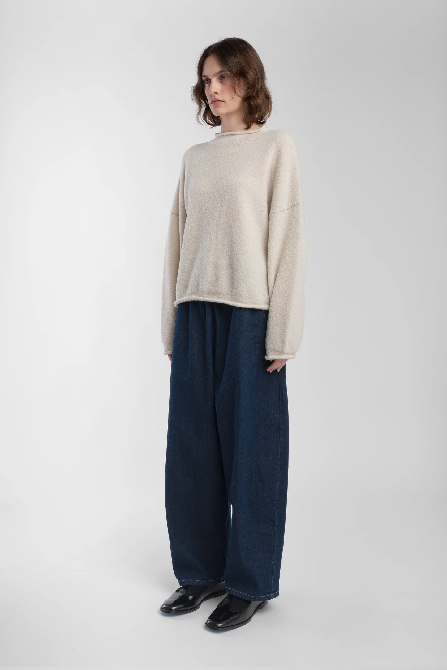 Boucle Rolled Sweater - Cream