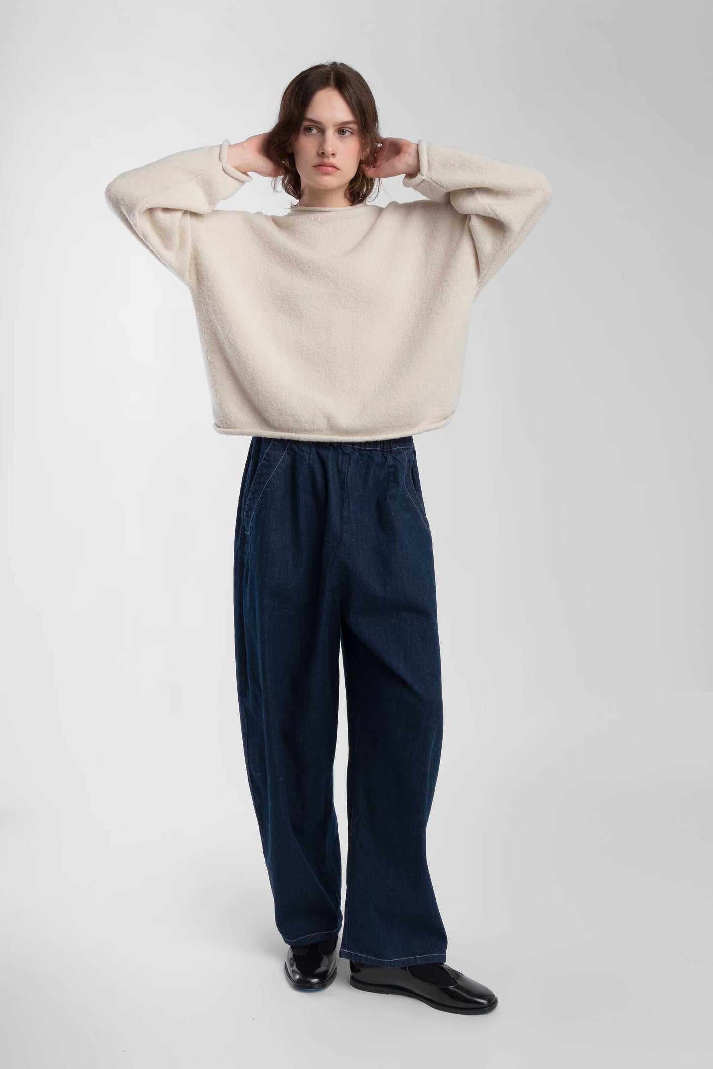 Boucle Rolled Sweater - Cream