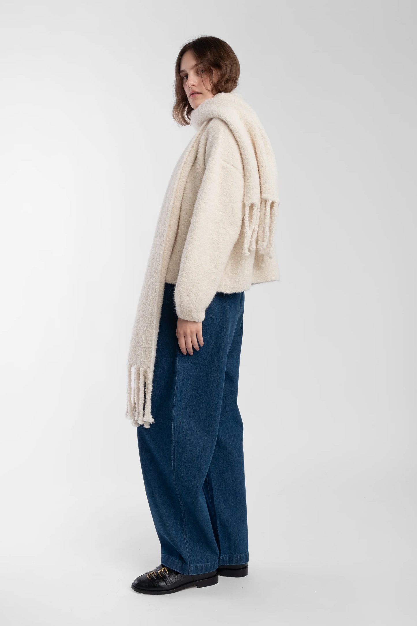 Curly Fringe Scarf - Cream