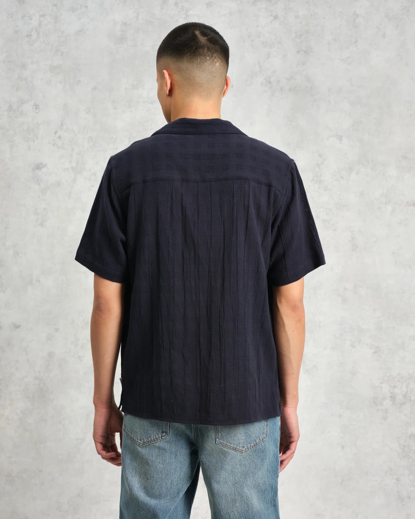 Didcot Open Weave Grid Short Sleeve Shirt - Navy