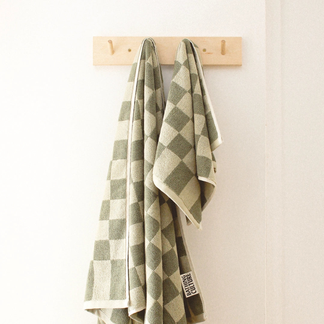Bathhouse Check Organic Hand Towel - Sage
