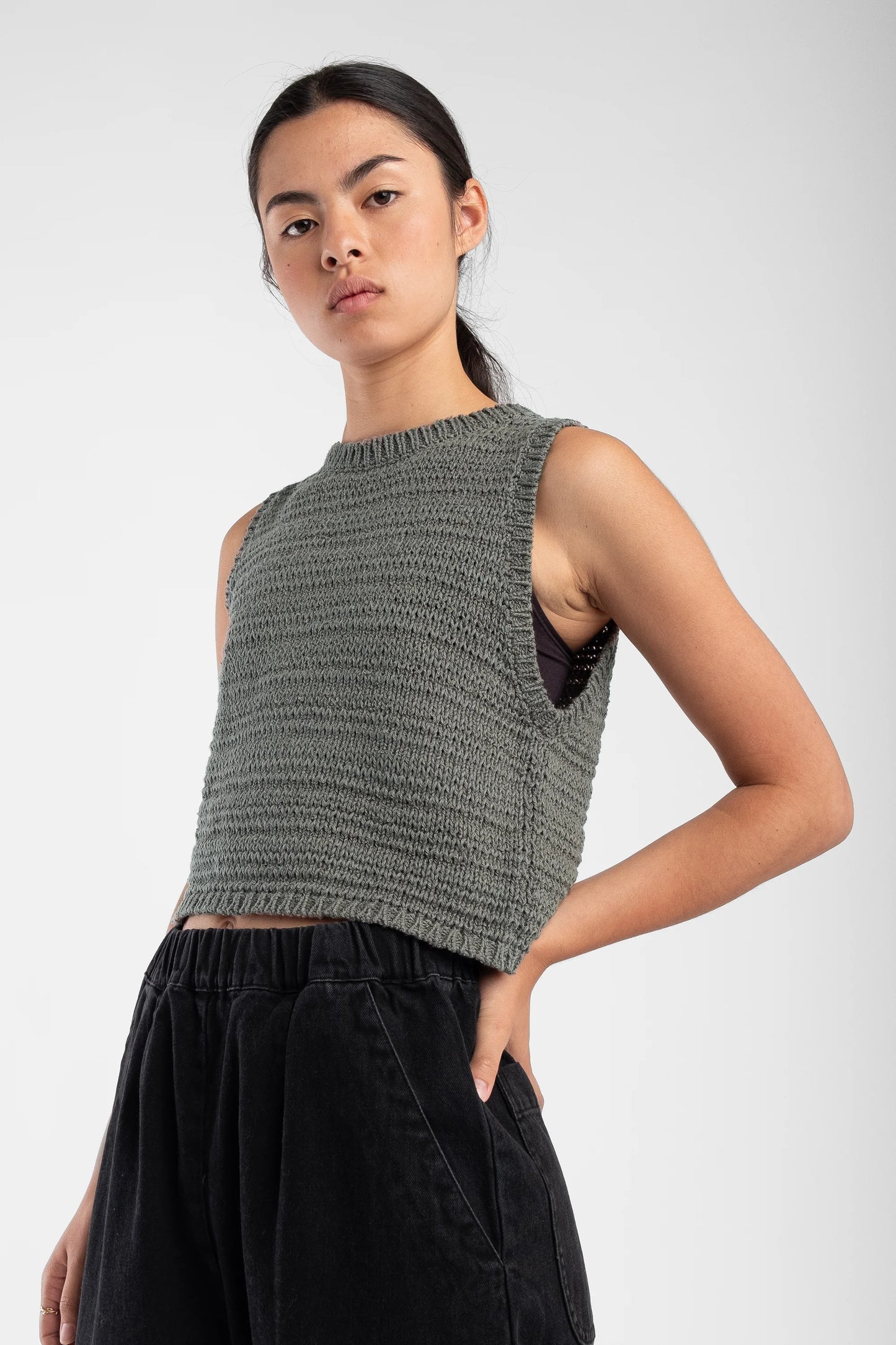 Fog Green Ribbon Tank