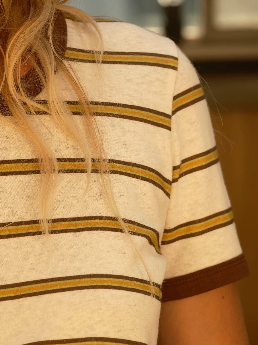 Ringer Tee - Brown and Gold Stripe