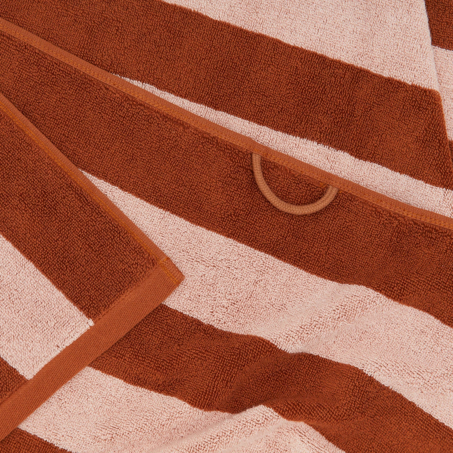 Simple Striped Terry Hand Towel - Blush/Terracotta.