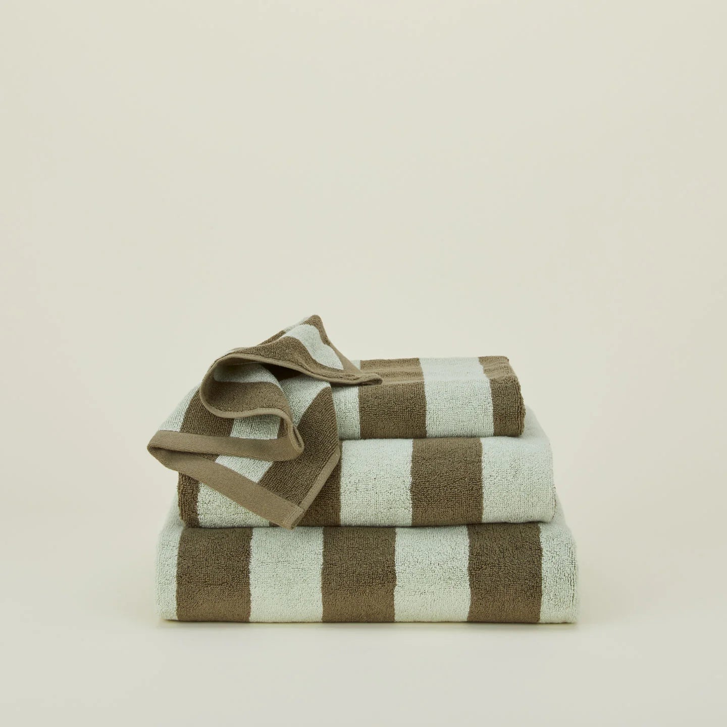Simple Striped Terry Bath Towel - Sage/Olive.