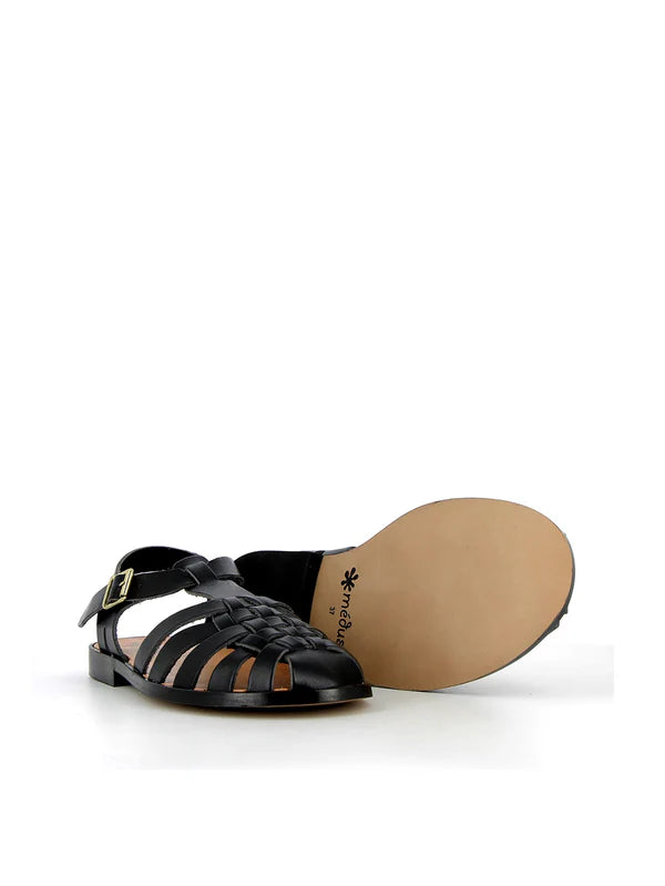 Sunville - Black Leather Fisherman Sandals