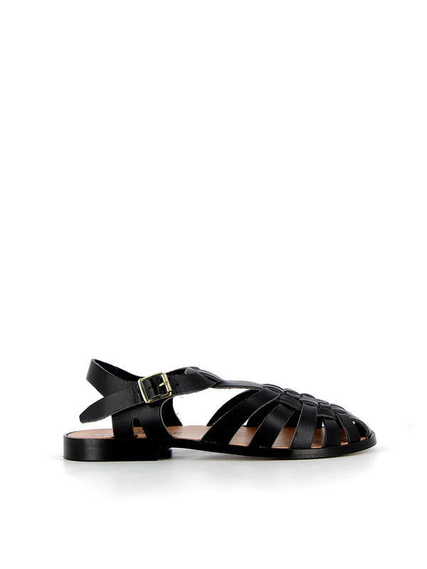 Sunville - Black Leather Fisherman Sandals