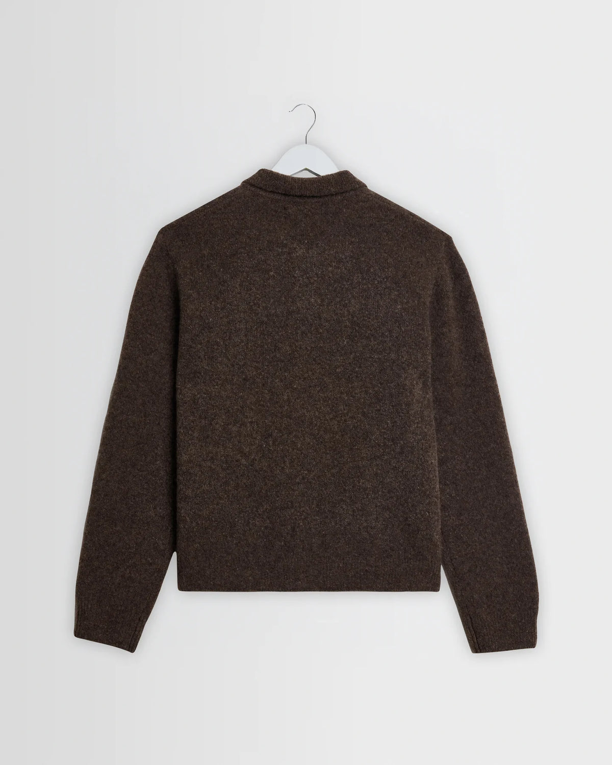 Tristan - Fluffy Wool Blend Long Sleeve Polo - Chocolate Brown
