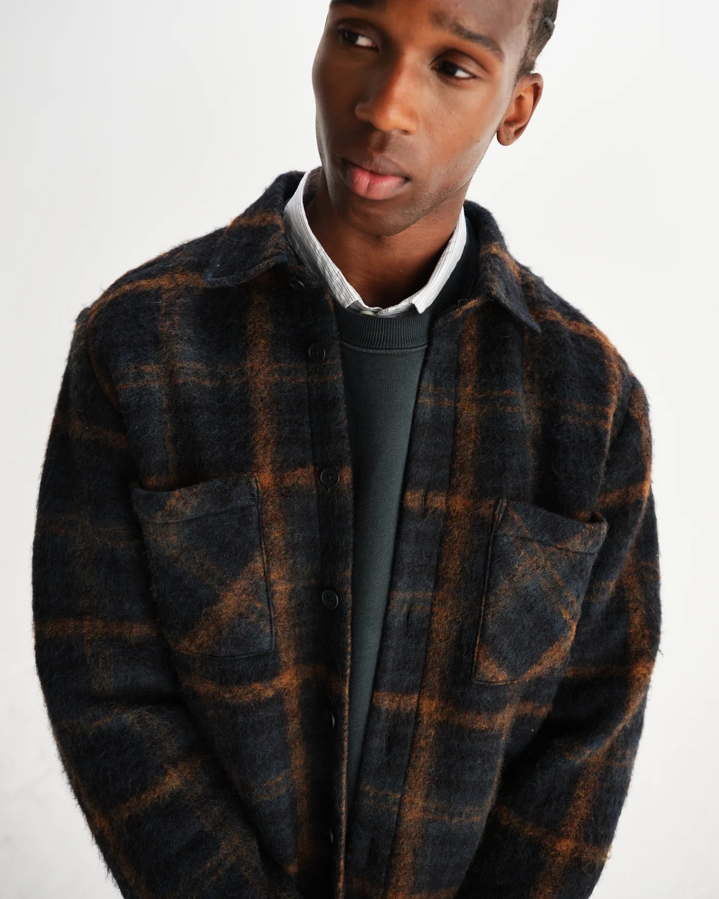 Whiting Overshirt Drawn Check - Teal/Orange.
