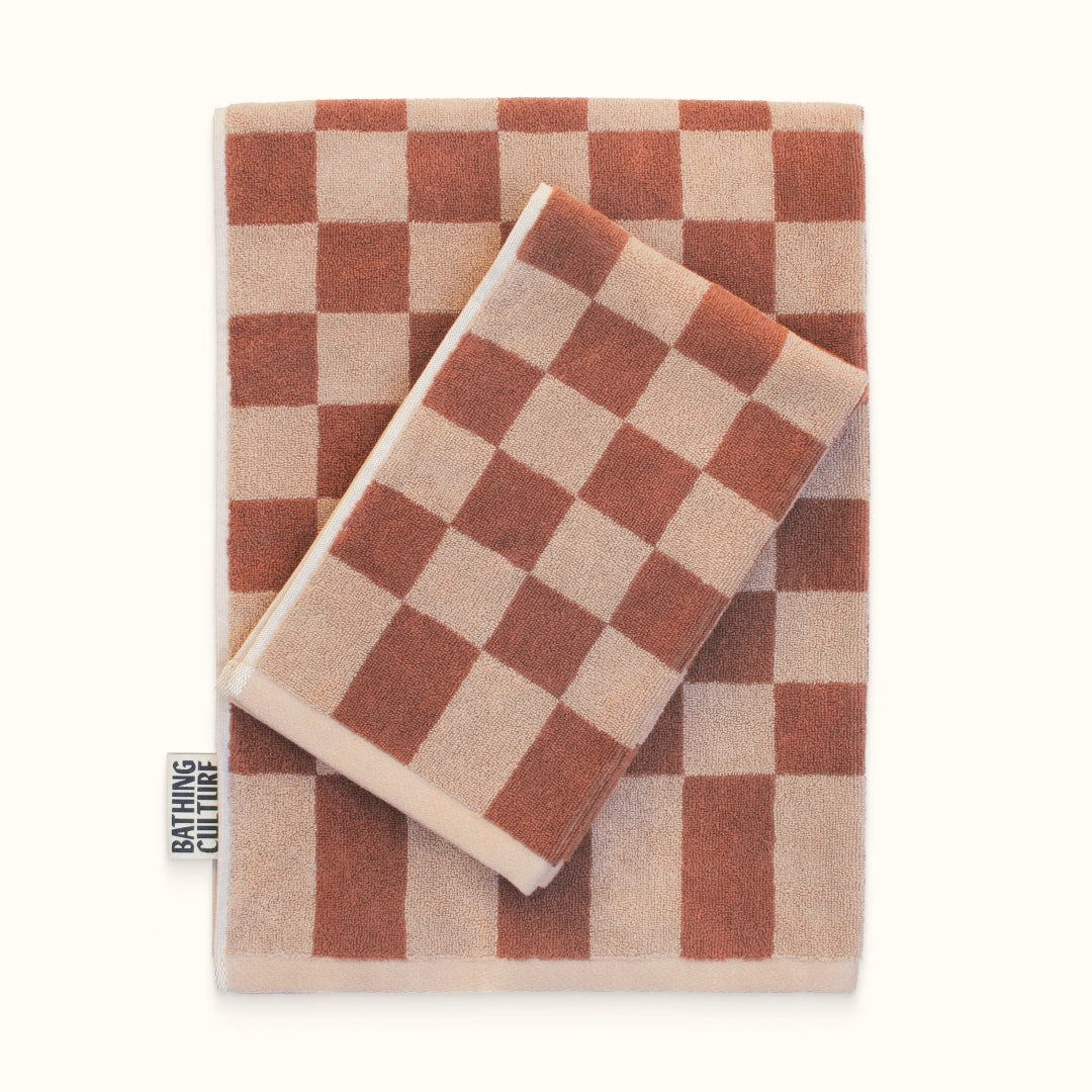 Bathhouse Check Organic Hand Towel - Clay
