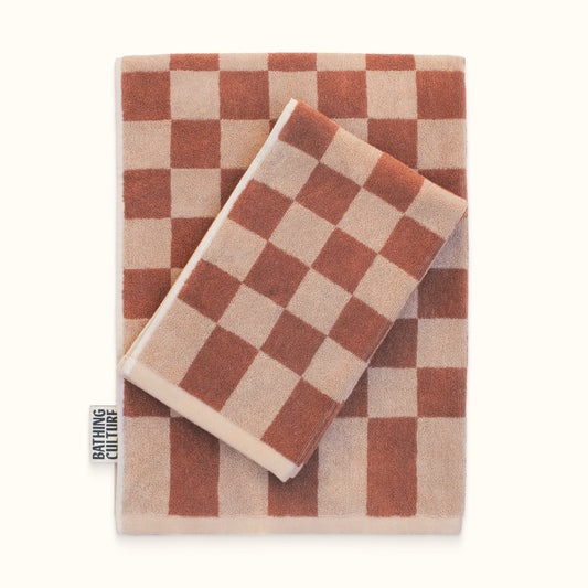 Bathhouse Check Organic Hand Towel - Clay