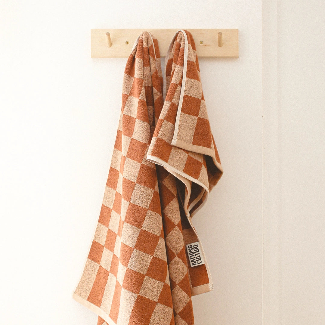 Bathhouse Check Organic Hand Towel - Clay