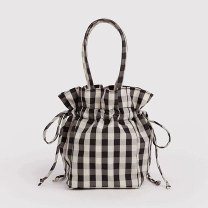 Nylon Drawstring - Black & Cream Gingham