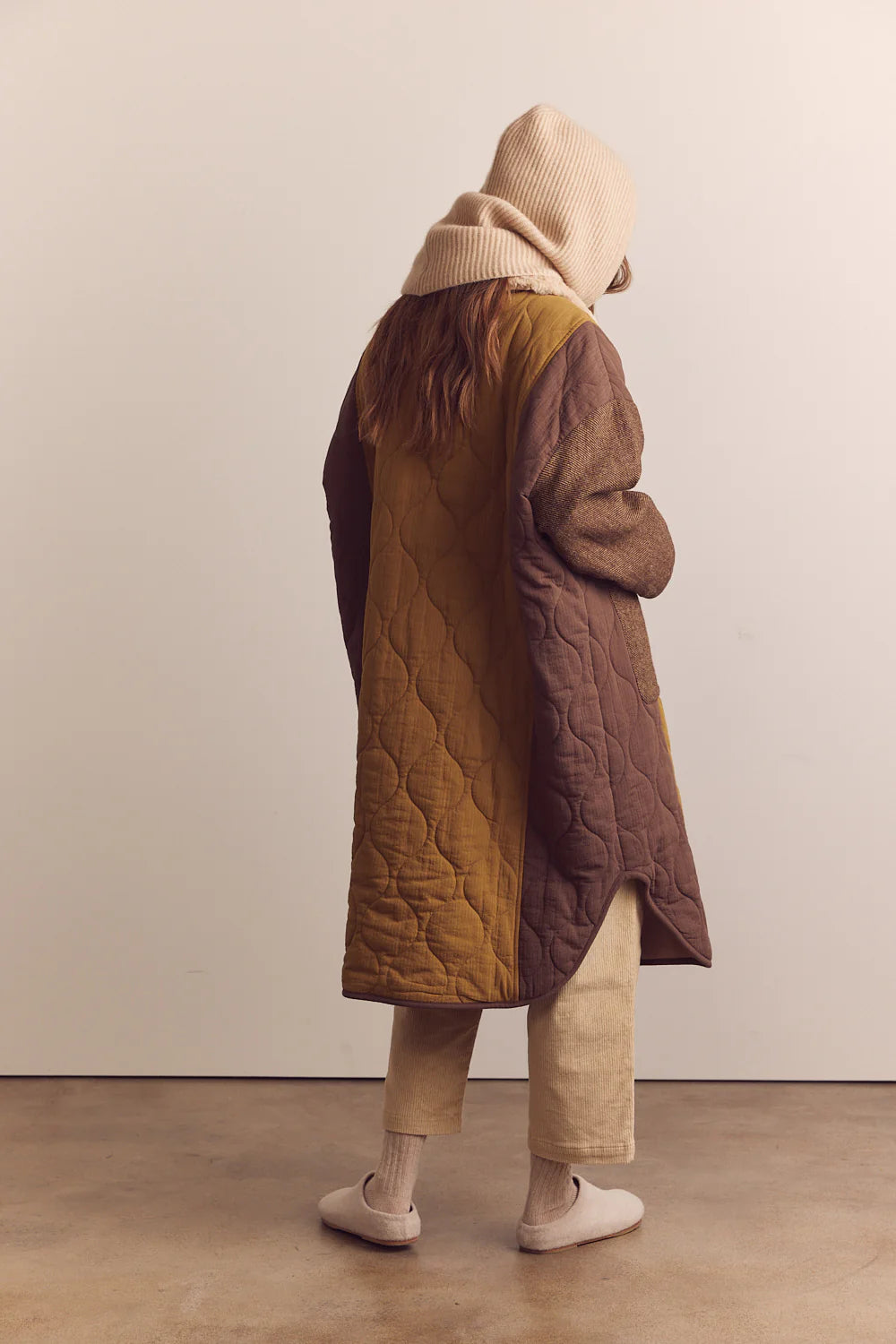 Patch Quilted Wool Blend Coat