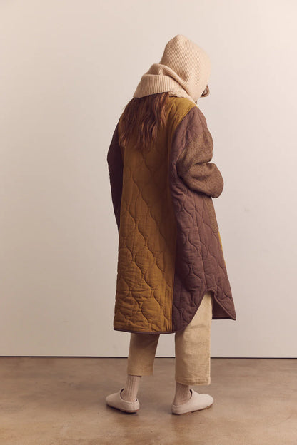 Patch Quilted Wool Blend Coat