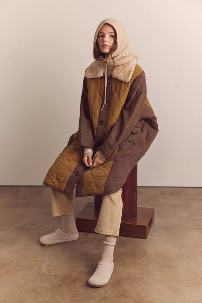 Patch Quilted Wool Blend Coat
