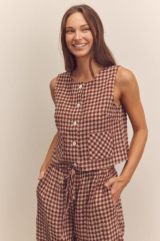 Gingham Sleeveless Button Down