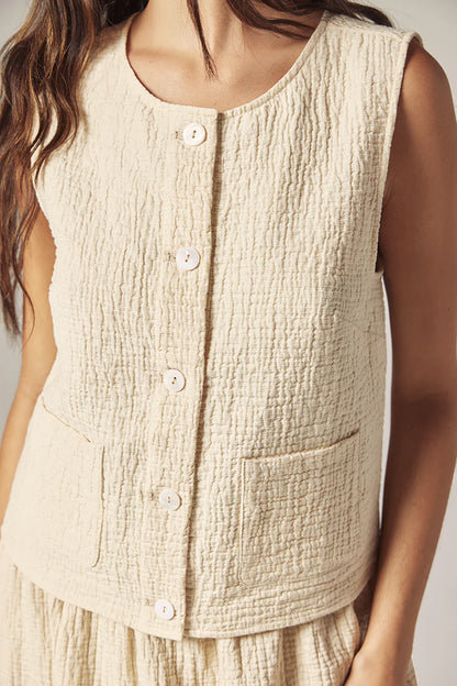 Button Down Jacquard Top