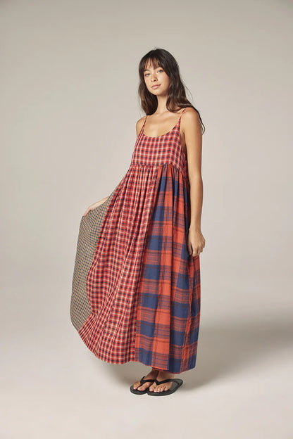 Contrast Midi Dress - Red/Blue