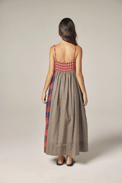 Contrast Midi Dress - Red/Blue
