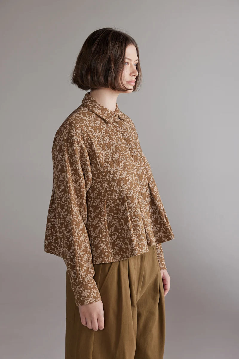 Printed Pleated Blouse - Gold/Cream