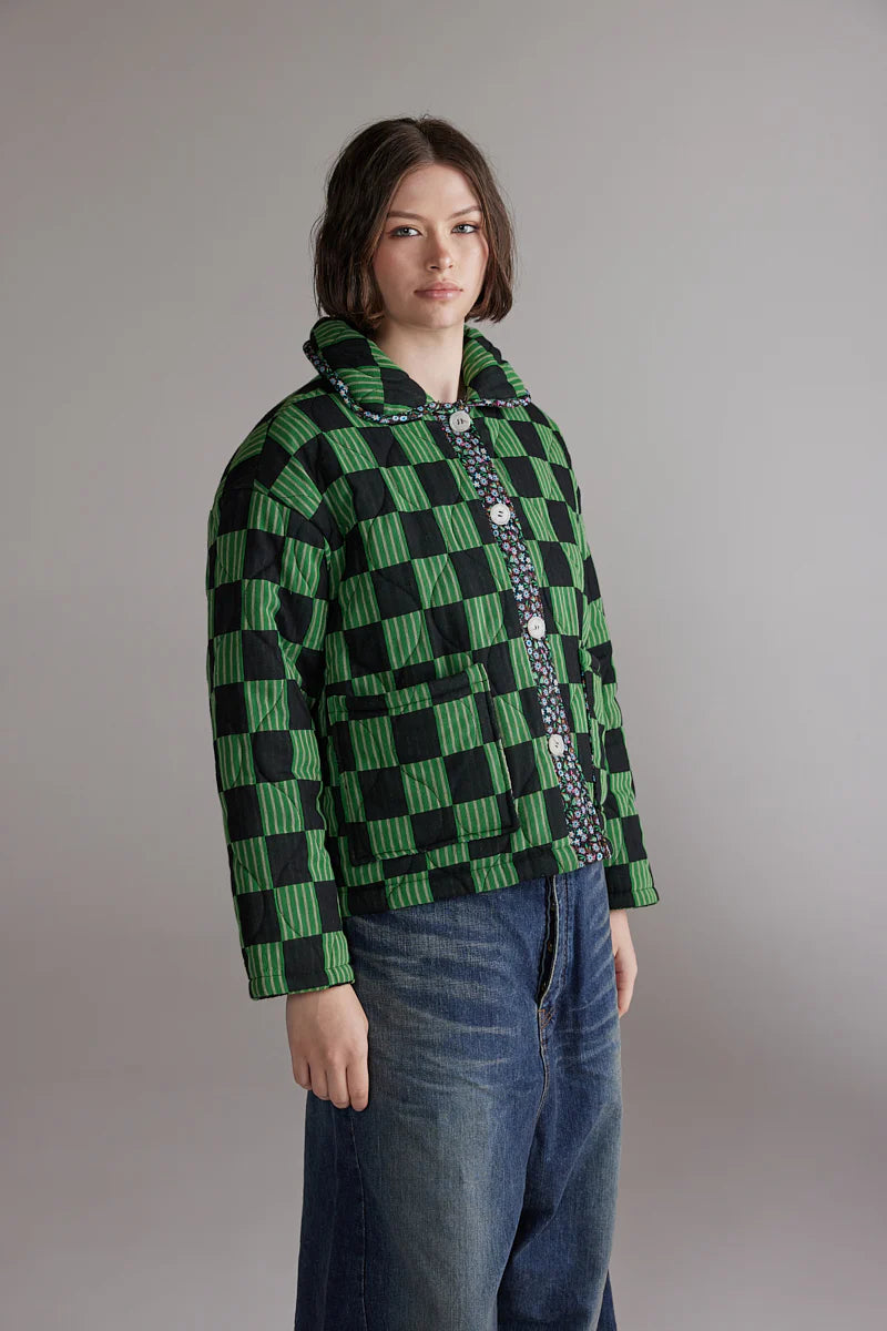 Round Collar Reversible Quilt Jacket