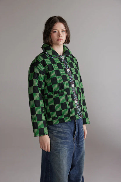 Round Collar Reversible Quilt Jacket