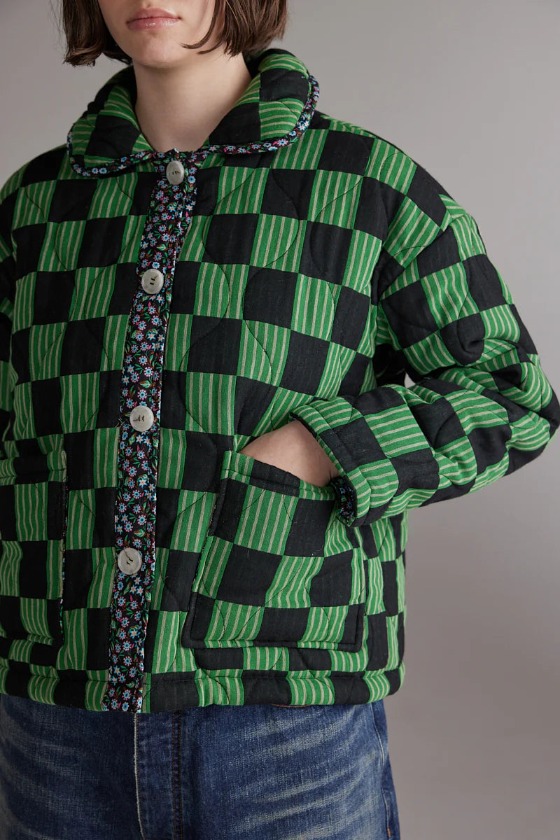 Round Collar Reversible Quilt Jacket