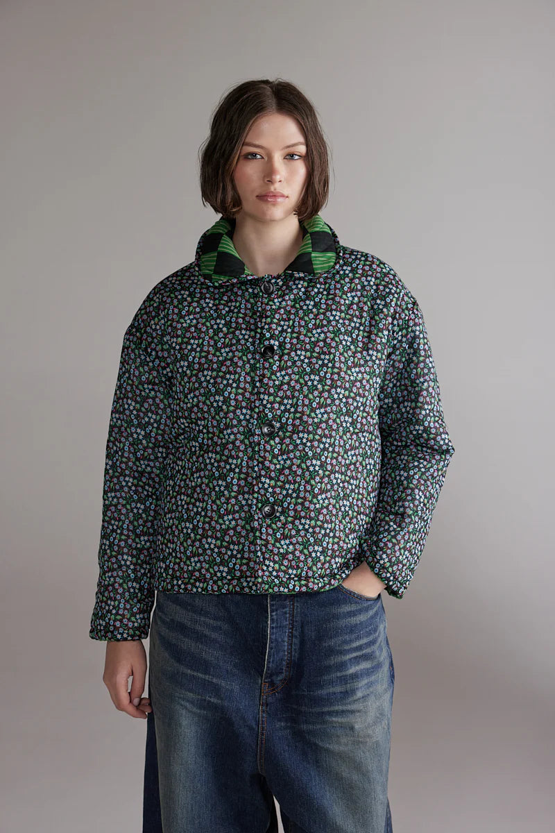 Round Collar Reversible Quilt Jacket