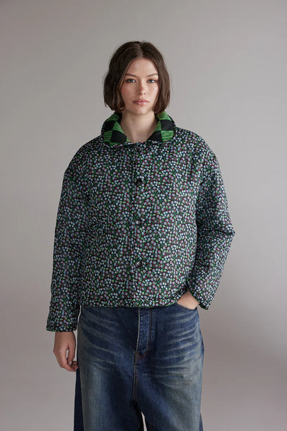 Round Collar Reversible Quilt Jacket