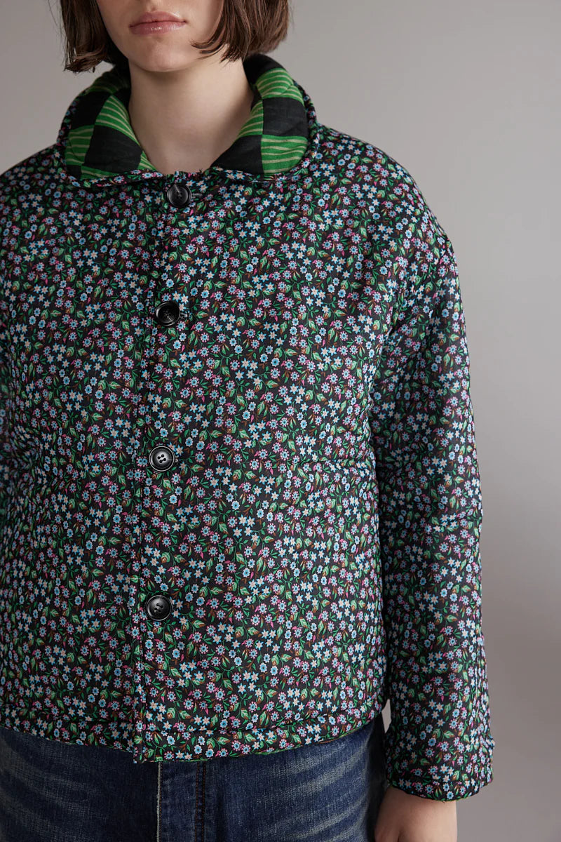 Round Collar Reversible Quilt Jacket
