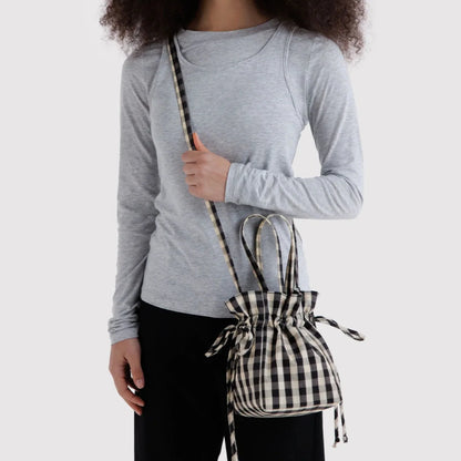 Nylon Drawstring - Black & Cream Gingham