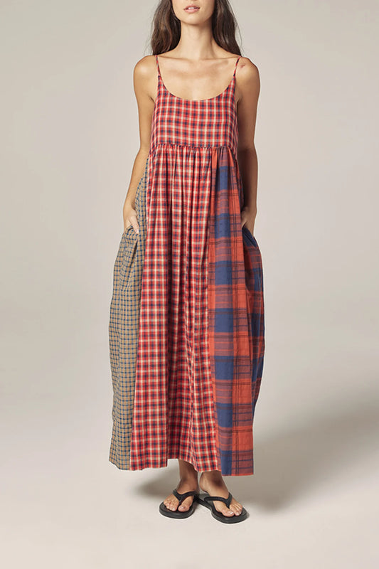 Contrast Midi Dress - Red/Blue