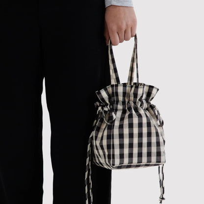 Nylon Drawstring - Black & Cream Gingham