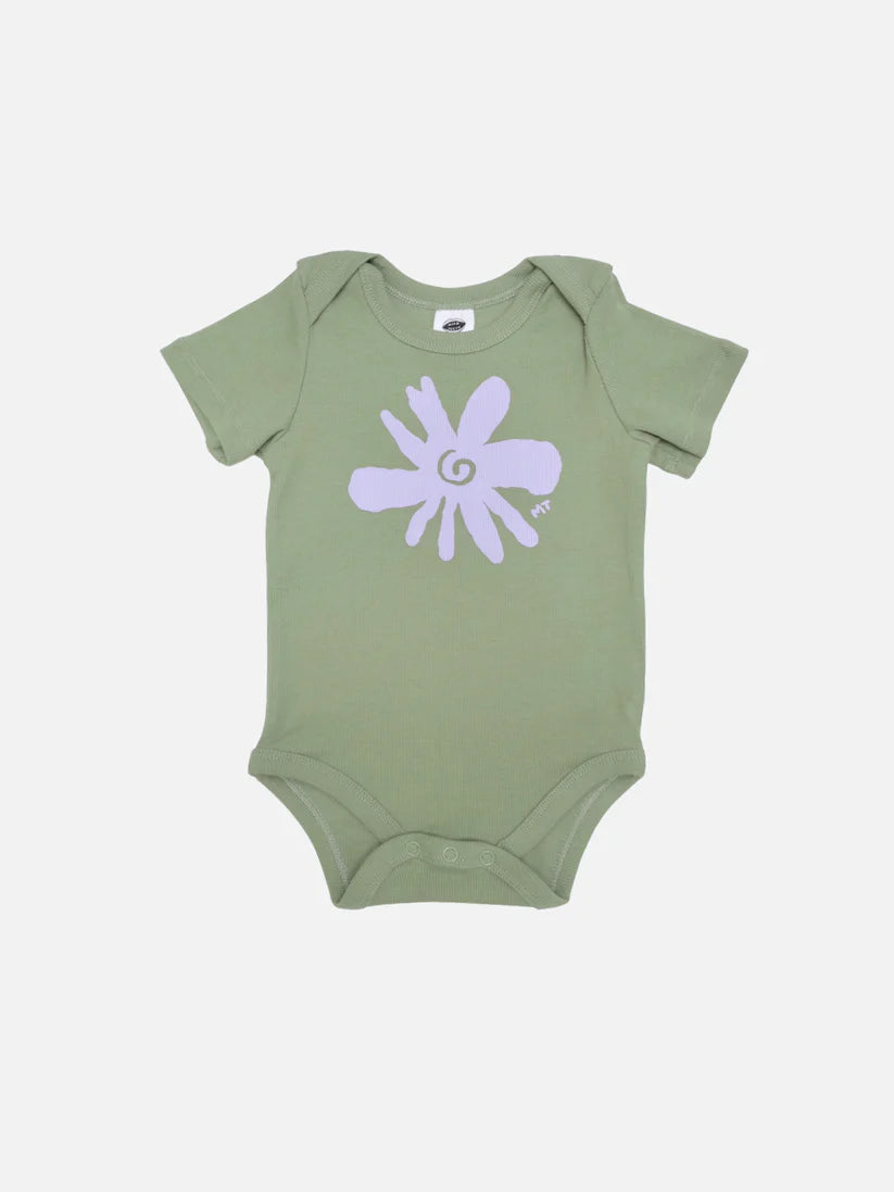 Flower Short Sleeve Onesie - Green.
