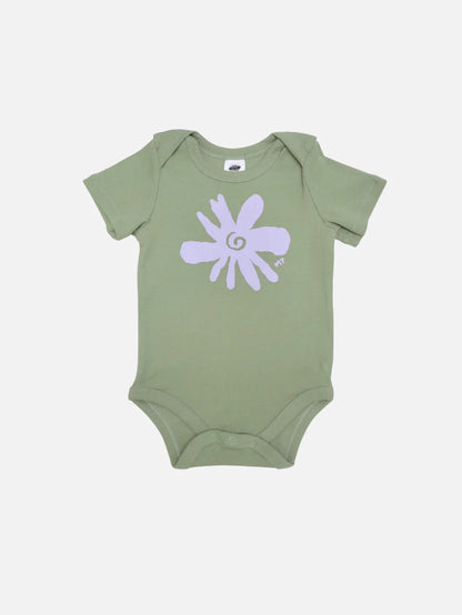 Flower Short Sleeve Onesie - Green.