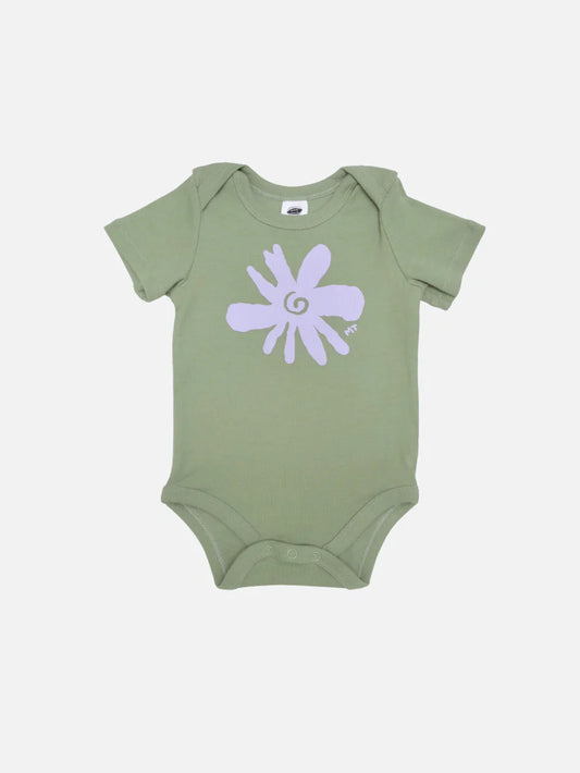 Flower Short Sleeve Onesie - Green.