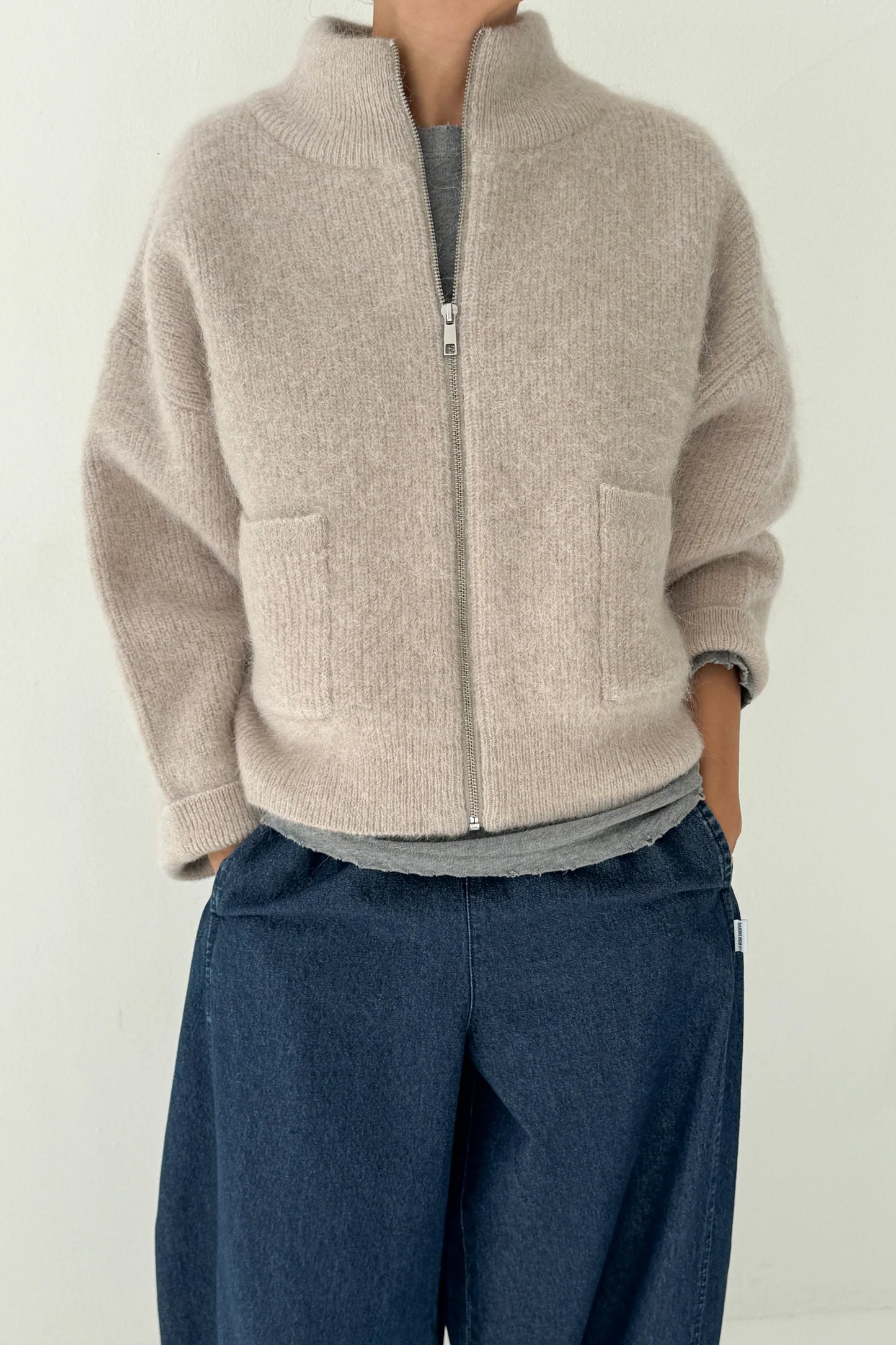 Alpaca Zip Front Jacket - Smoke