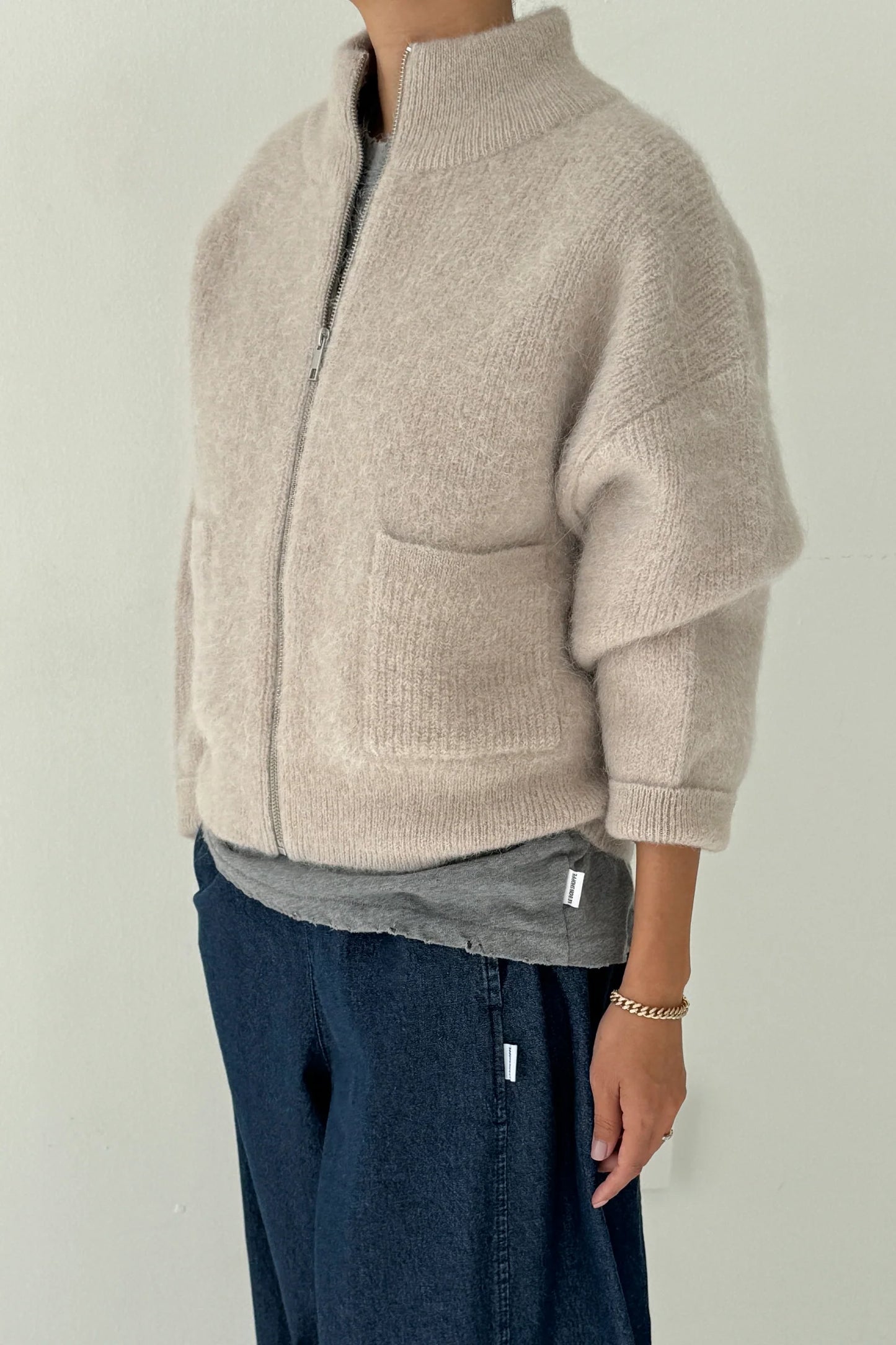 Alpaca Zip Front Jacket - Smoke