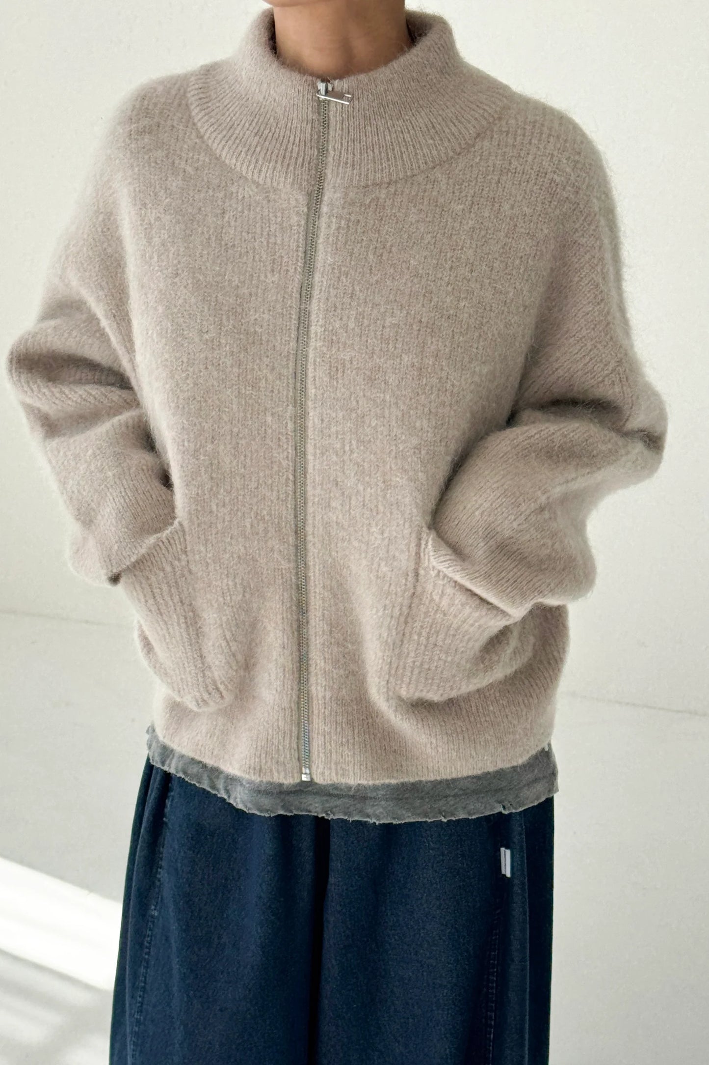 Alpaca Zip Front Jacket - Smoke