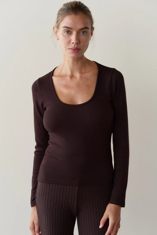 The Baby Rib Scoop Neck -  Espresso